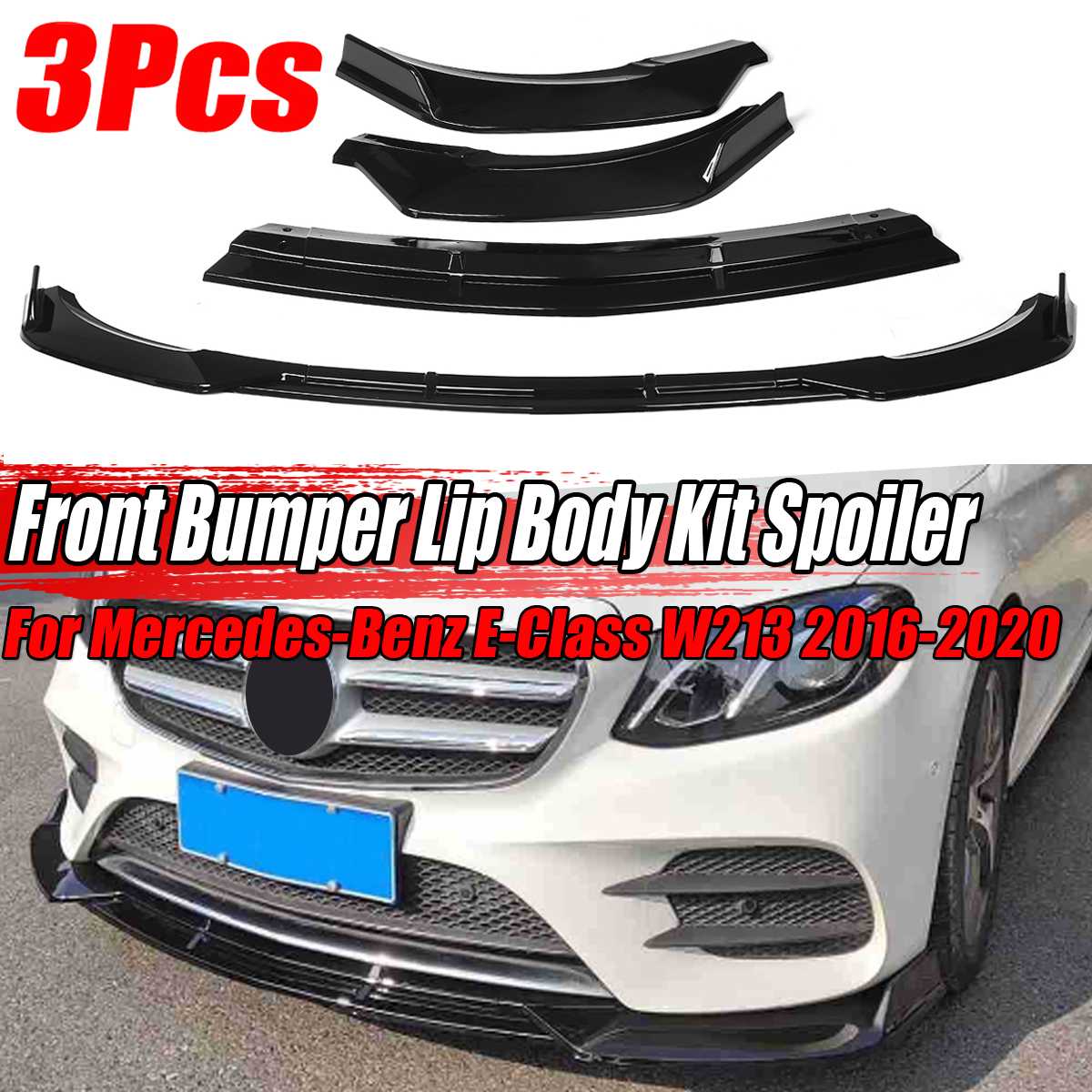 W213 3Piece Car Front Bumper Splitter Lip Spoiler C..